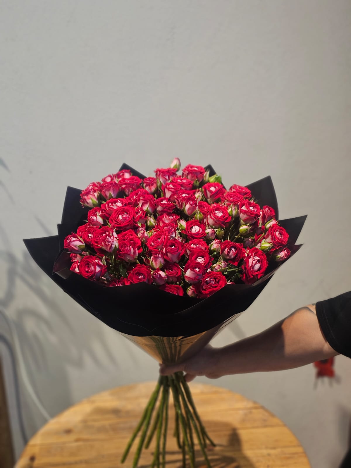 10 Red & White Baby Roses Bouquet