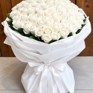 300 White Roses Bouquet in White Wrap