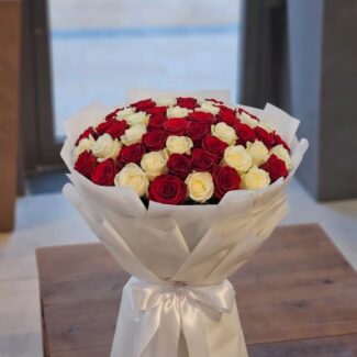 75 Red & White Roses Bouquet