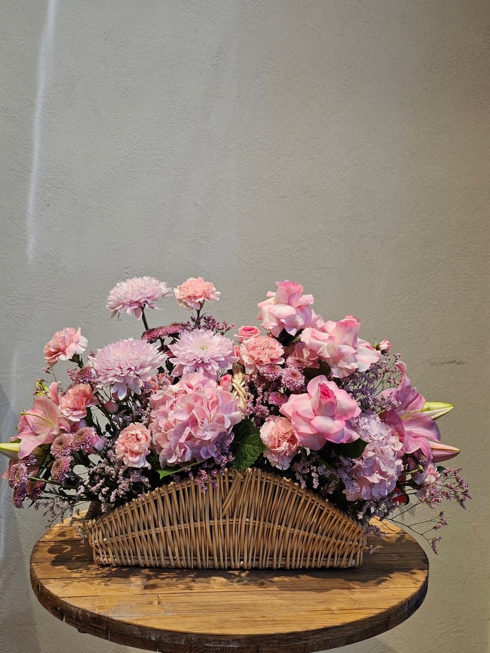 Pink Hydrangea & Lily Basket