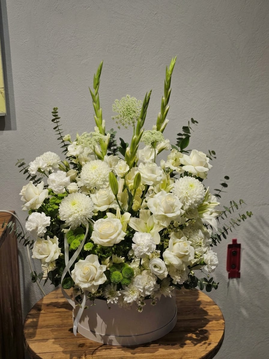 White Rose & Lily Box Arrangement