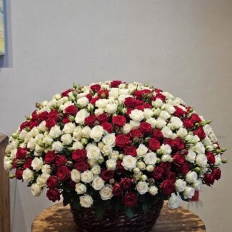 Red & White Baby Roses Basket